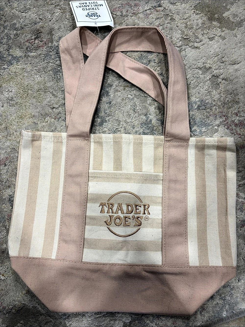 Trader Joe's Striped Mini Canvas Tote Bag Cream NWT